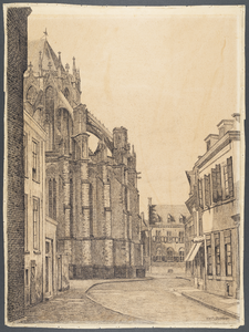 29388 Gezicht in Achter de Dom te Utrecht met het koor van de Dom op de achtergrond.